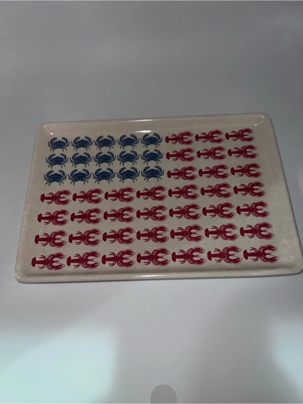 Patriotic Lobster & Crab Ceramic Serving Tray - Red and Blue